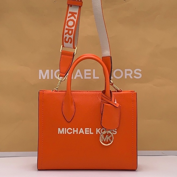 Michael Kors Mirella Small Pebbled Leather Crossbody Top Zip XBODY Bag Poppy NWT - Picture 3 of 16